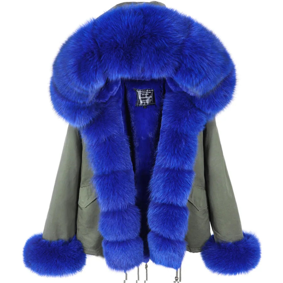 MAOMAOKONG 2025 & 2026 Real Fur Coat New Fashion Fox Fur Collar Winter Women's clothing Removable Lining Thickened Jacket Short Parka