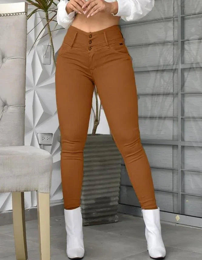 Women Solid Color Long Slim Khaki High Waist Tight Pants Ankle Length Pants Trousers