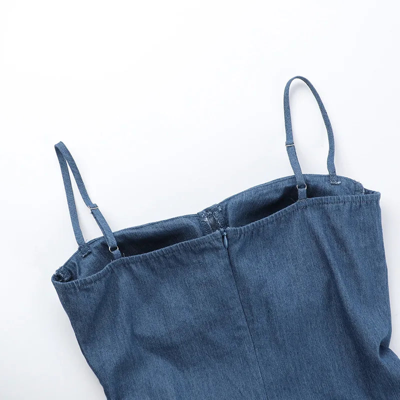 Summer 2025 & 2026 Women's Wrap Hip A-Line Skirt Sexy Bra Imitation Denim Dress European American Style Wrap Dress