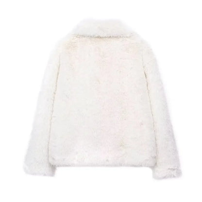 HXAO 2024 Woman Autumn Winter Faux Fur Coat Plush Fluffy Women's Jacket New in Outerwears White Red Gray Black Wool Blends Coats