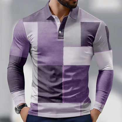 Men's Color Block Long Sleeve Polo Shirt Breathable Casual Top Slim Fit Quick Dry Classic Collar Multi Colors Men Clothing