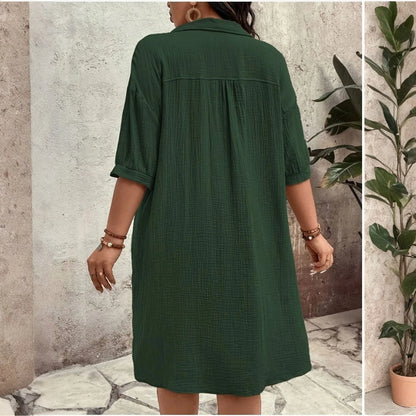 New Women'S Fashion Casual Solid Color Buttoned Mid-Length Short Sleeve Loose Dress Vestidos Para Mujer Ropa De Mujer 신상원피스