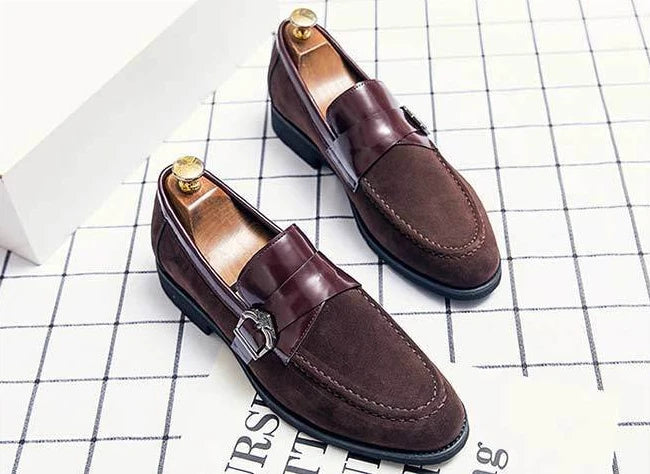 Suede Man Casual Shoe Flat Pointed Toe Office Loafers Height Increasing Leather Shoes For Men 2025 New Arrivals Luxury Sale