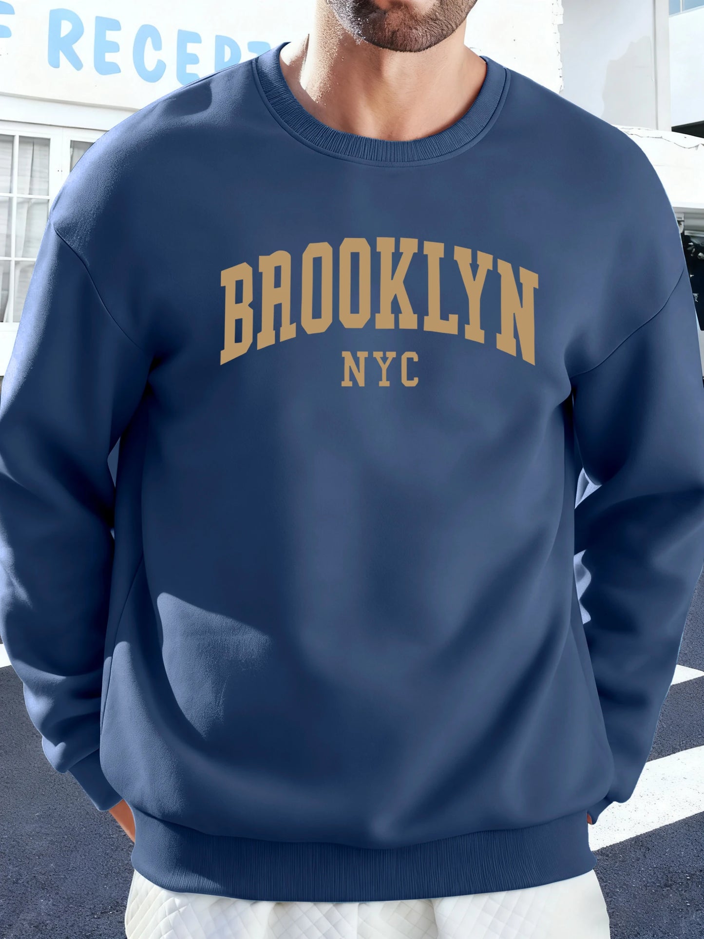 Brooklyn Nyc Letter Printed Soft Sweatshirts Street Fleece Pullovers Autumn Fashion Streetwears All-Match Crewneck Men Hoodies
