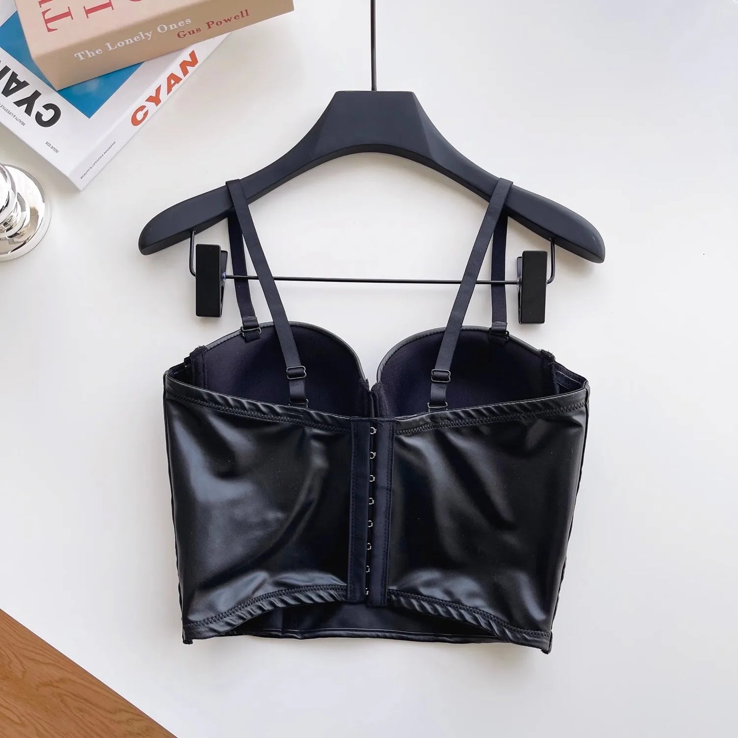 Stylish Wowen PU Leather Corset Imitation Leather Festival Clothing Bustier Lady Cropped Top Girls Punk Rock Club Party Camis