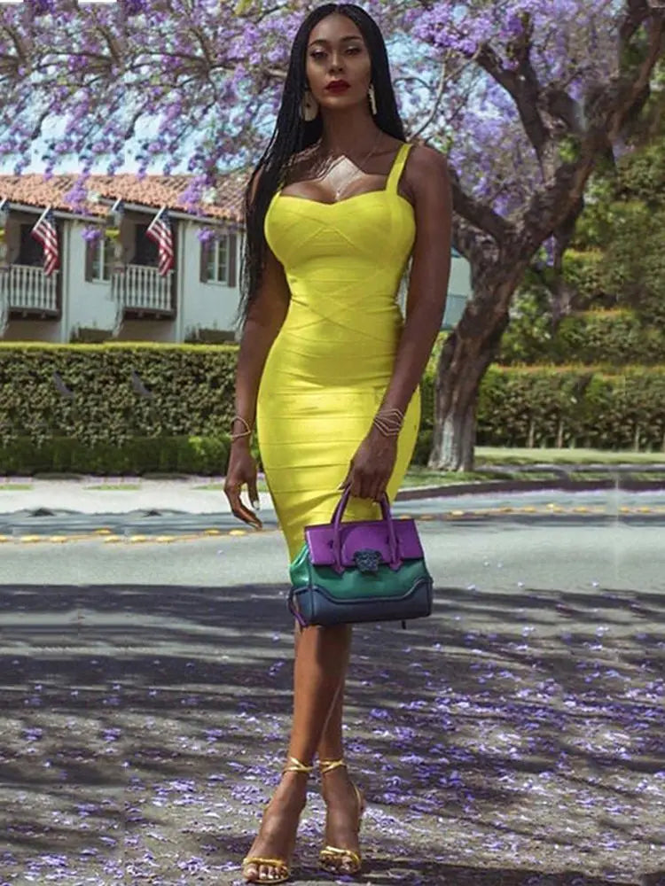 New 2026 Women Sexy Celebrity Midi Red White HL Elastic Bandage Dress Spaghetti Strap Club Bodycon Party Dress Wholesale HL434