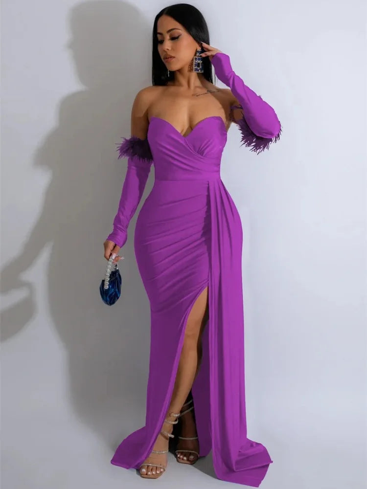 Sexy Off Shoulder Strapless Evening Long Dresses Women Elegant Party Formal Mermaid Wedding Dinner Guest Dress with Oversleeve