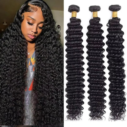 30 Inch Deep Wave 4PCs Bundles Deal Malaysian Human Hair Weave Bundles 100% Virgin Deep Water Curly Bundles Extensions Tissage