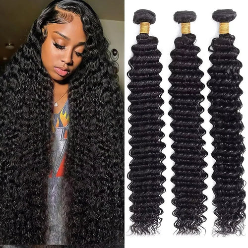 30 Inch Deep Wave 4PCs Bundles Deal Malaysian Human Hair Weave Bundles 100% Virgin Deep Water Curly Bundles Extensions Tissage