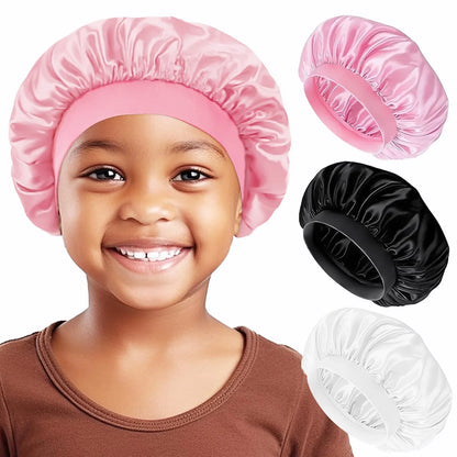 Baby Kids Satin Wide Band Sleeping Hat Beige Black White Pink Purple Bonnet Cap Turban Hat Wide Elastic Bands Night Sleep Cap