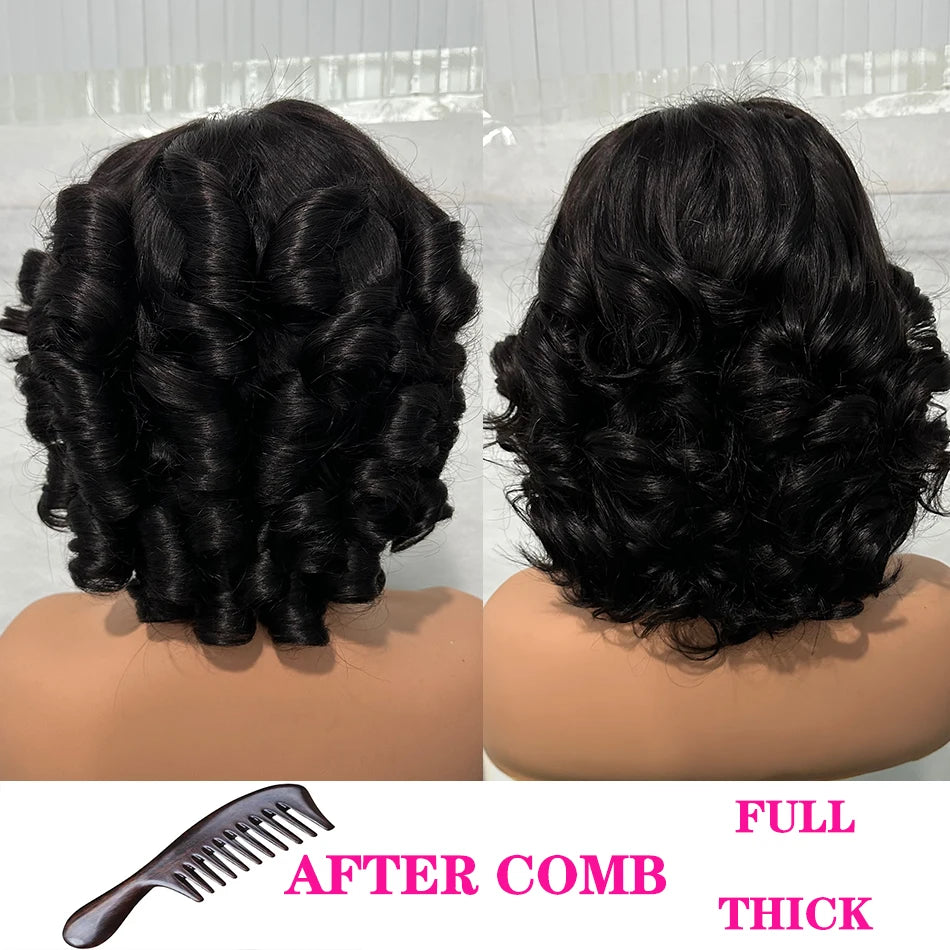 100% Human Hair Wig Highlight Bob Bouncy Loose Curly 12" 250% Density 5x5 HD Lace Closure Glueless Wigs Human Hair Ready To Wear