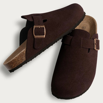 Comwarm Fashion Men's Suede Mules Slippers New Women Clogs Cork Insole Sandals With Arch Support Outdoor Beach Slides Home Shoes