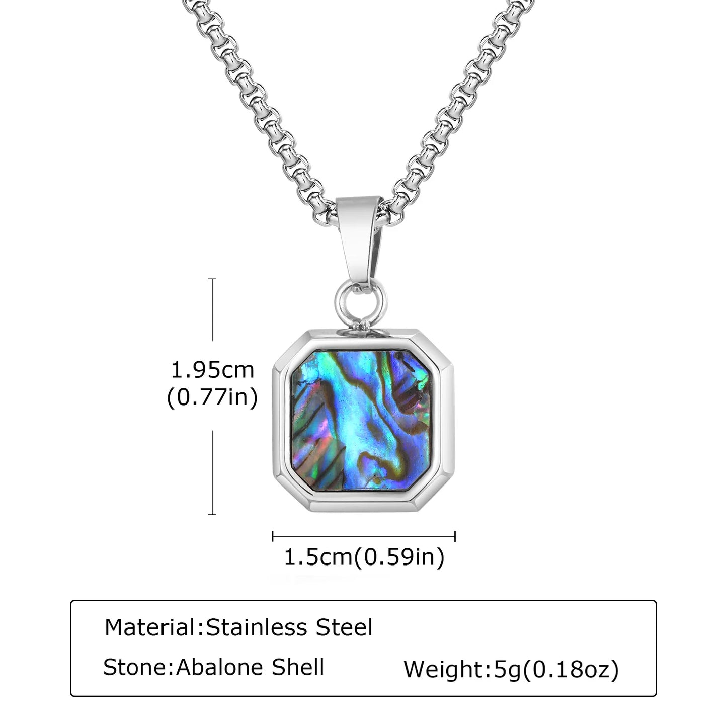 Trendy Pendant Necklaces for Men Boys,Square Natural Stone Stainless Steel Necklaces,Hip Hop Cool Healing Jewelry Gifts
