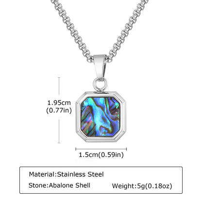 Trendy Pendant Necklaces for Men Boys,Square Natural Stone Stainless Steel Necklaces,Hip Hop Cool Healing Jewelry Gifts