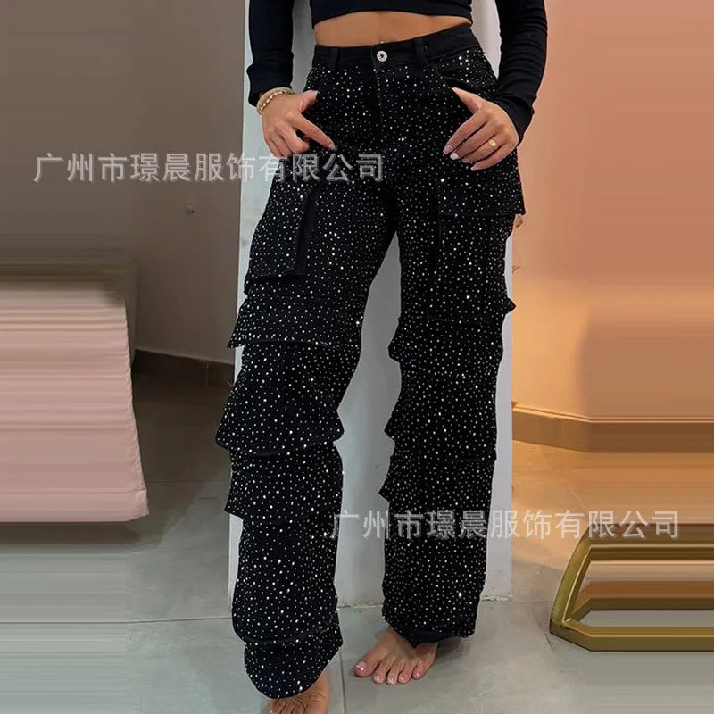 Y2K Bright Drill Women's High Waist Jeans Denim Work Pants Pocket Casual Baggy Streetwear Chic Daily Trousers 2025/2026 Spring Summer