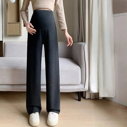 2025 Autumn Winter Maternity Pants Wide leg Loose Straight Elastic Waist Belly Long Trousers for Pregnant Women Youth Pregnancy