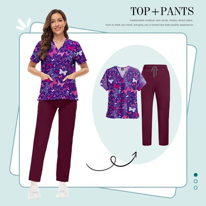 Scrubs Uniforms Sets High-quality Medical Scrub Multicolor Animal Printed Women Scrub Tops Medical Scrubs Uniform Nurse Lab Wear