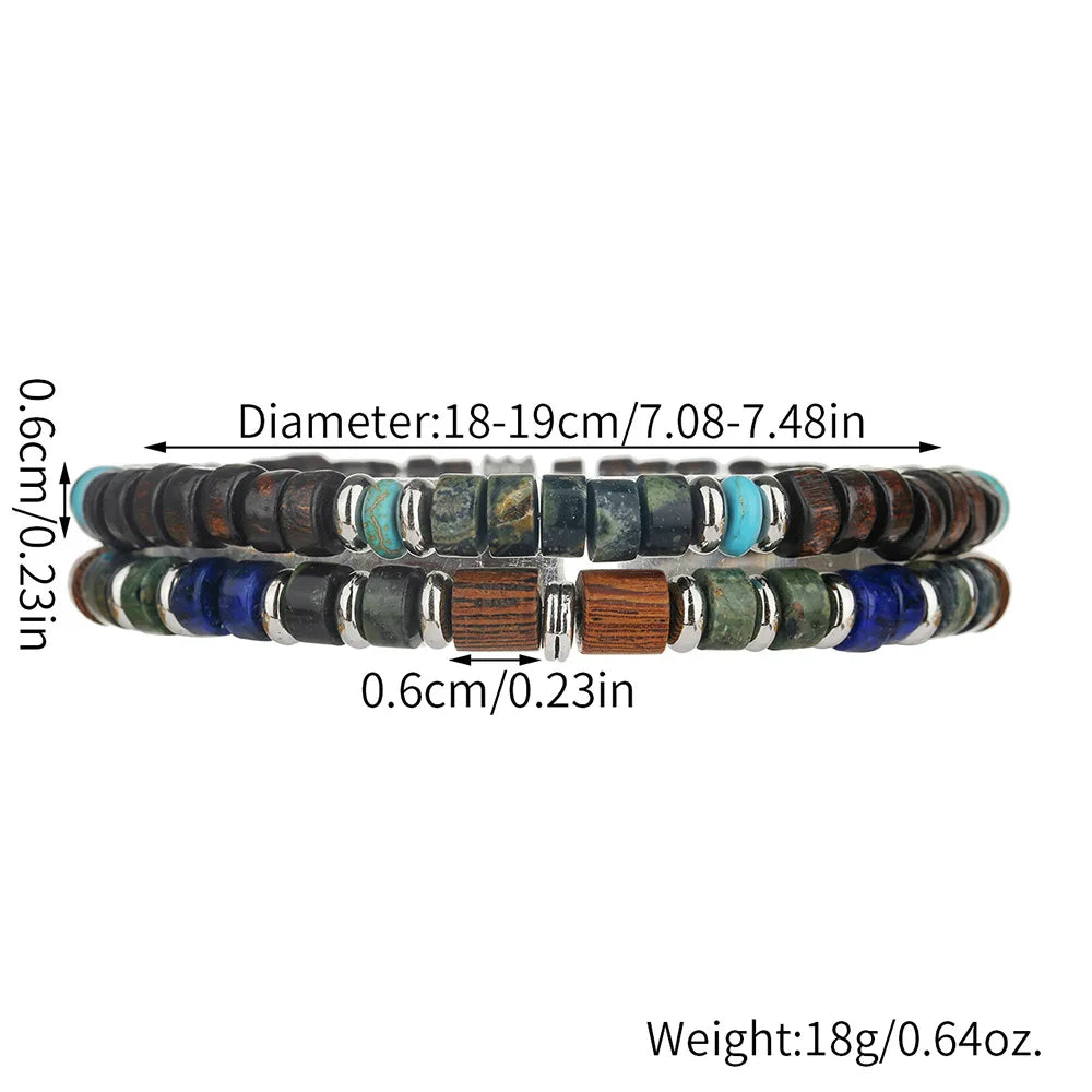 2PC/SET  Man's Tribal Wooden Beads Bracelet Set for Men Bohemia Beaded Natural Lapis Lazuli Stone Bracelet Man Pulseras Hombre