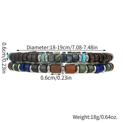 2PC/SET  Man's Tribal Wooden Beads Bracelet Set for Men Bohemia Beaded Natural Lapis Lazuli Stone Bracelet Man Pulseras Hombre