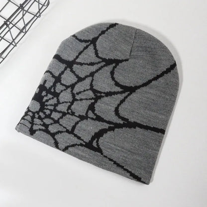 Knitting Spider Web Design Hat Skullies Beanies for Men Women Pullover Pile Cap Y2k Goth Warm Beanie Hats New Hip-hop Street Cap