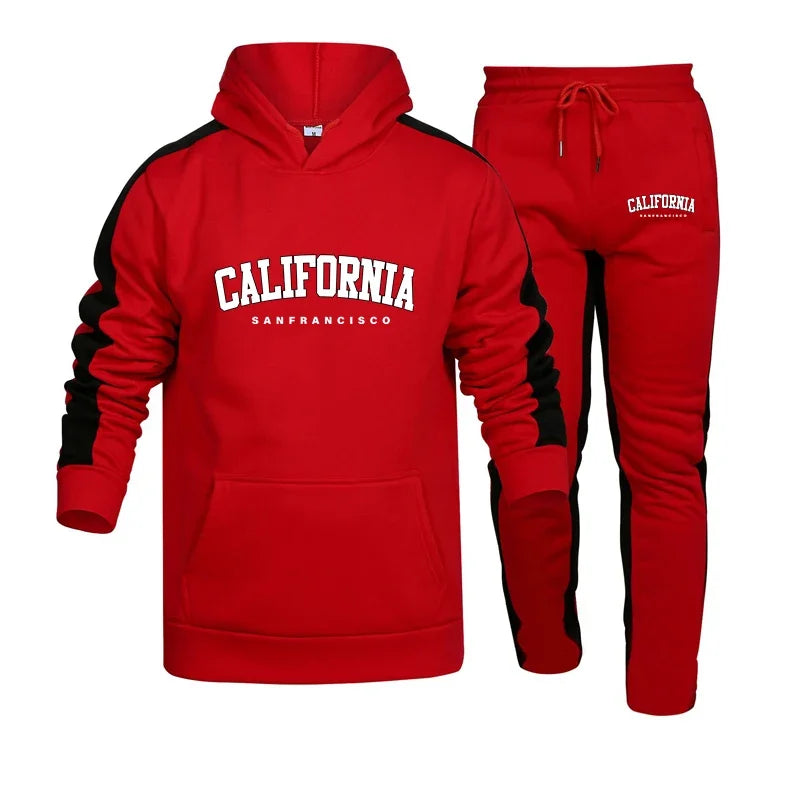 Jogging Mens Tracksuit California Print Hooded Sweatshirt+Pants 2 Piece Set Casual High Quality Comfortable Sports Trend Outfits