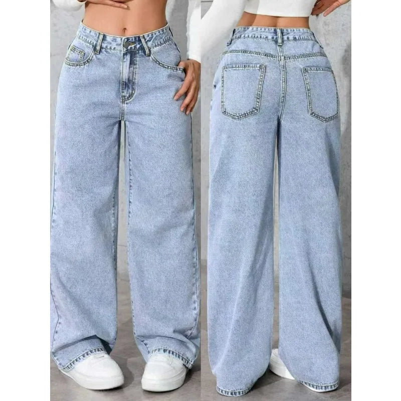Women Wide Leg Straight Leg Denim Jeans Y2K Autumn Winter 2025/2026 Korean Style Retro Loose Pant Fashion High Street Versatile Jeans