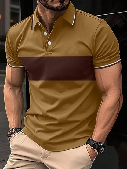 2025 New Men's Summer Short Clothes Sleeved Lapel 3D Digital Printed Striped Polo Shirt Men's Business Casual Top Clothes