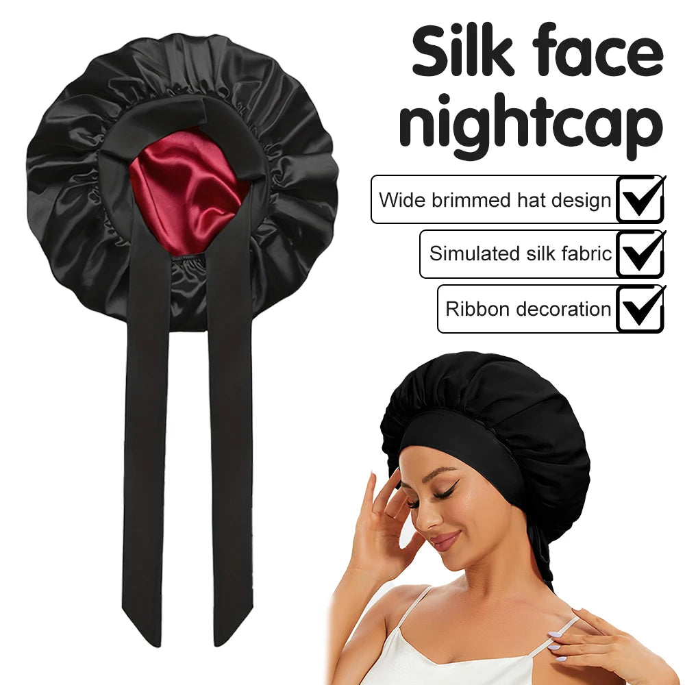 Silk Satin Hair Cap For Sleeping Bonnets For Women Round Haircare Women Headwear Night Hat Reversible Head Cover