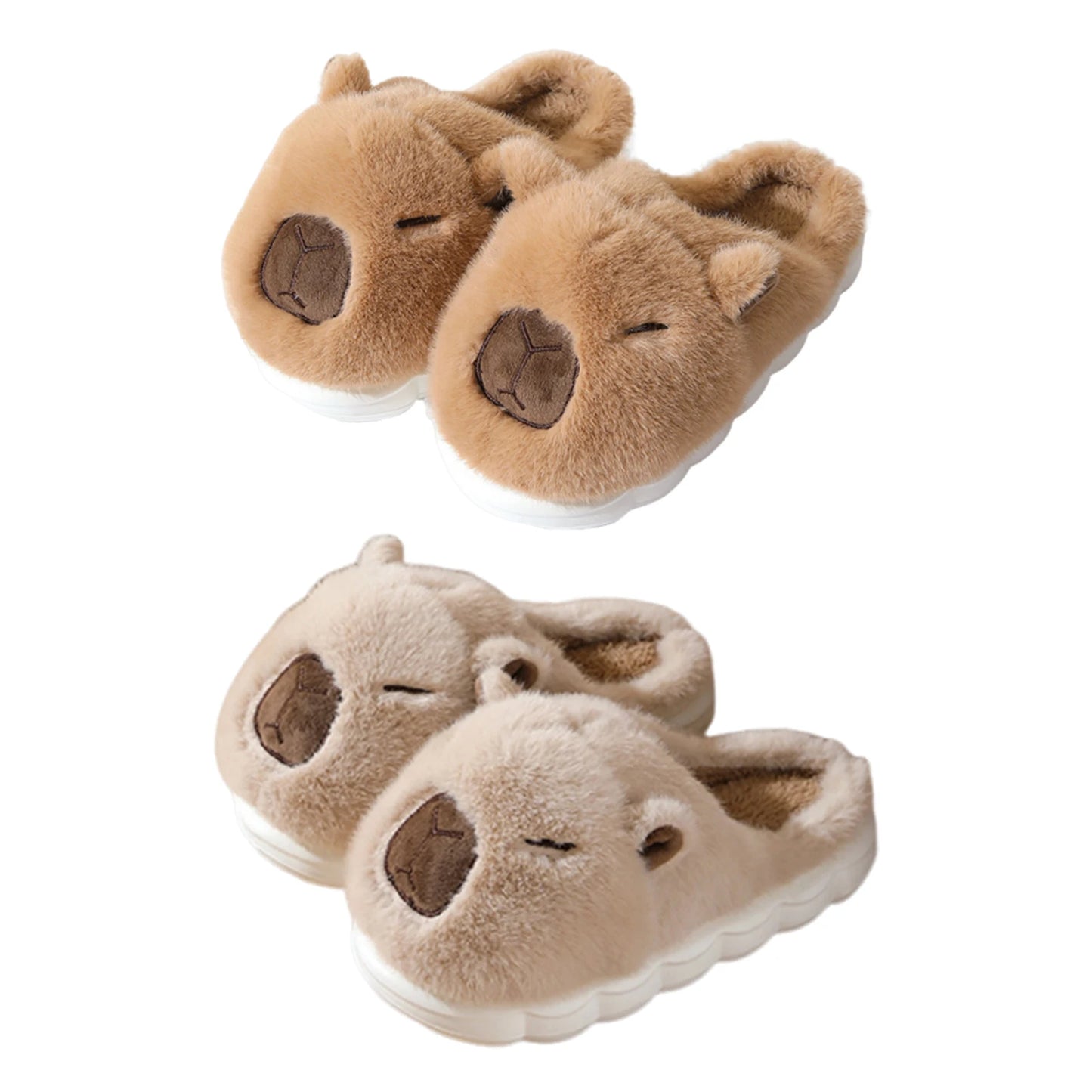 Capybara Flat Thermal Slippers Anti Slip Warm Slip-On House Shoes Half-Covered Soft Plush Slippers for Winter Autumn