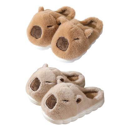 Capybara Flat Thermal Slippers Anti Slip Warm Slip-On House Shoes Half-Covered Soft Plush Slippers for Winter Autumn