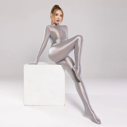 Sexy Women Bodysuit One-piece Swimsuit Silky Tights Shiny Pantyhose Wetsuit Yoga Zentai Plus Size cycling Overalls Jumpsuits