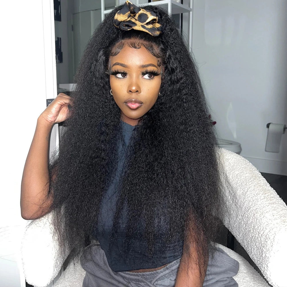 13x6 Kinky Straight Lace Front Human Hair Wig With Kinky Edges Baby Hair 360 Transparent Lace Yaki Straight Human Hair Wigs