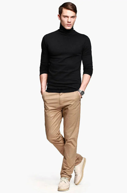 Korean Clothing Blouse Oversize Golf Wear Casual Full Cotton Men's Turtleneck Base Shirt Simple Solid Color Long Sleeve Tops Tee