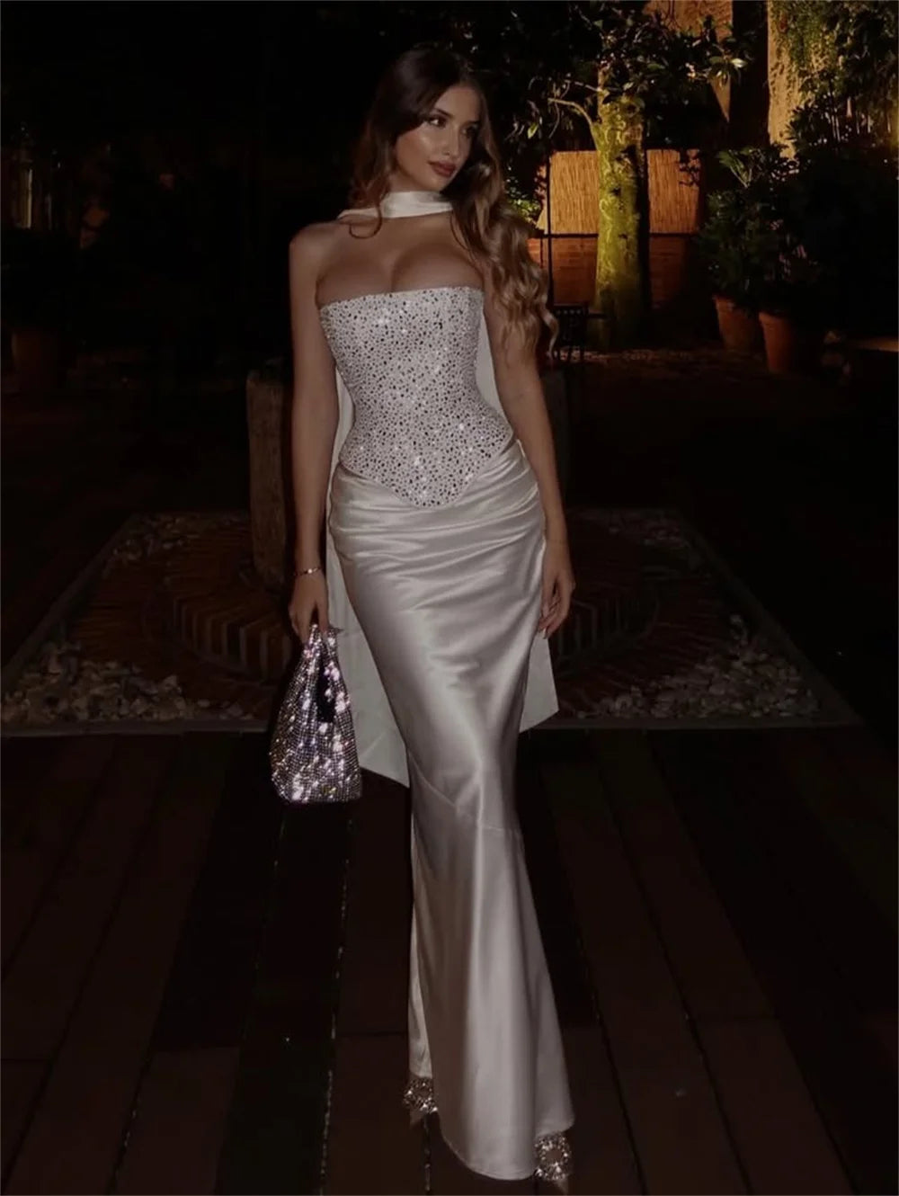 Cathy Champagne Shiny Corset Mermaid Prom Dresses Gorgeous Lace-up Back vestidos de noiva Customzie Floor-length Evening Dresses