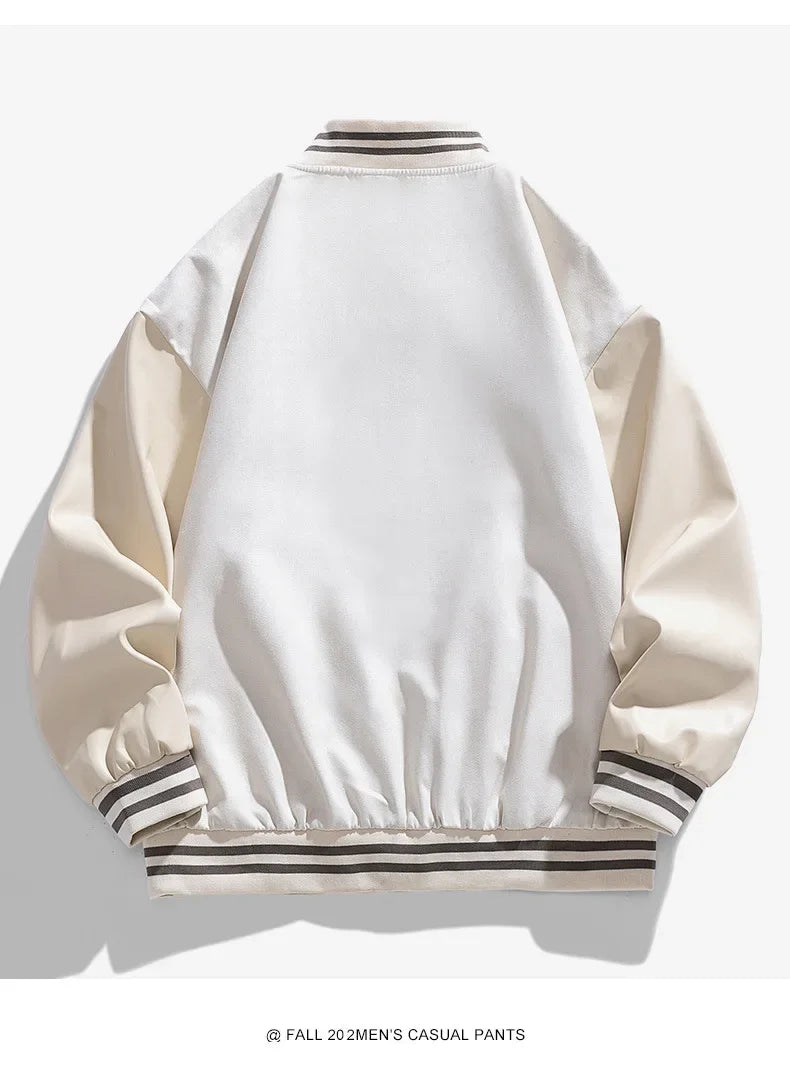 American Retro Suede Baseball Jacket Men's Spring Autumn Casual Leather Sleeve Outerwear JK819 Public Version Couple's Style