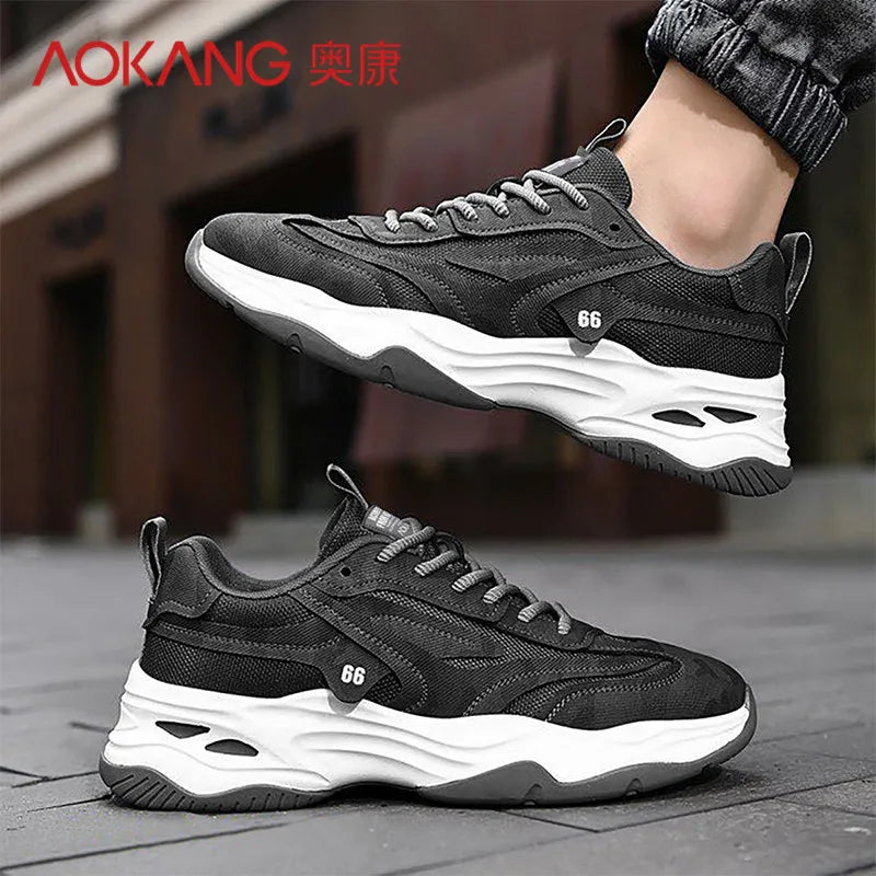 Aokang Men's nut Running oes Bla Casual Sports Sneakers Breathable Lace-Up round Toe Thi Bot for Running And Sports