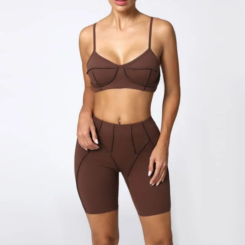 Yoga Fitness Sports Sets High Waist Hip-lifting Shorts Open Back Bra Suit Casual Running Workout Gym Leggings Sexy Set for Women