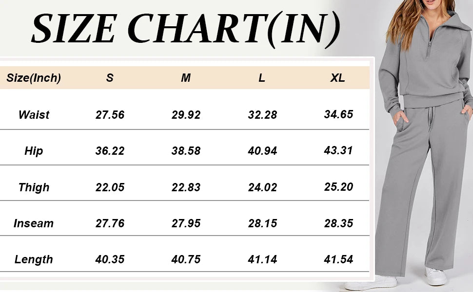 Solid Two-piece set Women Fashion Long Sleeve Zipper Sweater Pullover Tie up Pocket Wide Leg Pant Suit Loose Casual Sport Sets