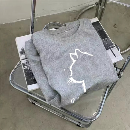 Summer New Loose Dress Women Casual Fashion Cartoon Simple Cat Print Round Neck Short-sleeved Dress