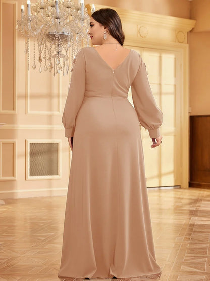 XUIBOL Plus Size Elegant Blue Applique Evening Dress 2026 Women Formal Maxi Prom Long Sleeves Party Dress Luxury Cocktail Prom