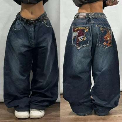 New American Street Retro Y2K Jeans Harajuku Hip Hop Light Blue Jeans For Men And Women Gothic High Waist Loose Denim Trousers