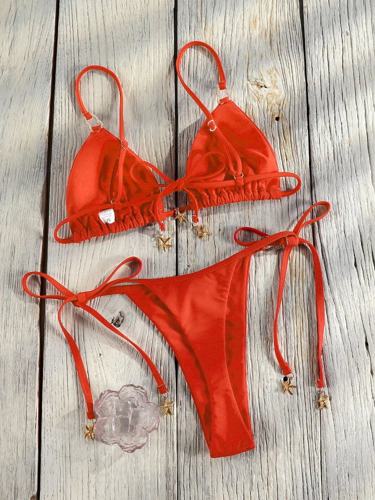 Bandage Bikinis Low Waist Swimwear Sexy Bikini Set For Women 2025 String Bathsuit Two Piece Suits Solid Swimsuits