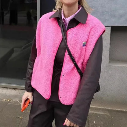 Faionable Women's Svel ort Vest Thiened Polyester Fiber Folded  Windbreaker Jaet for Spring Season