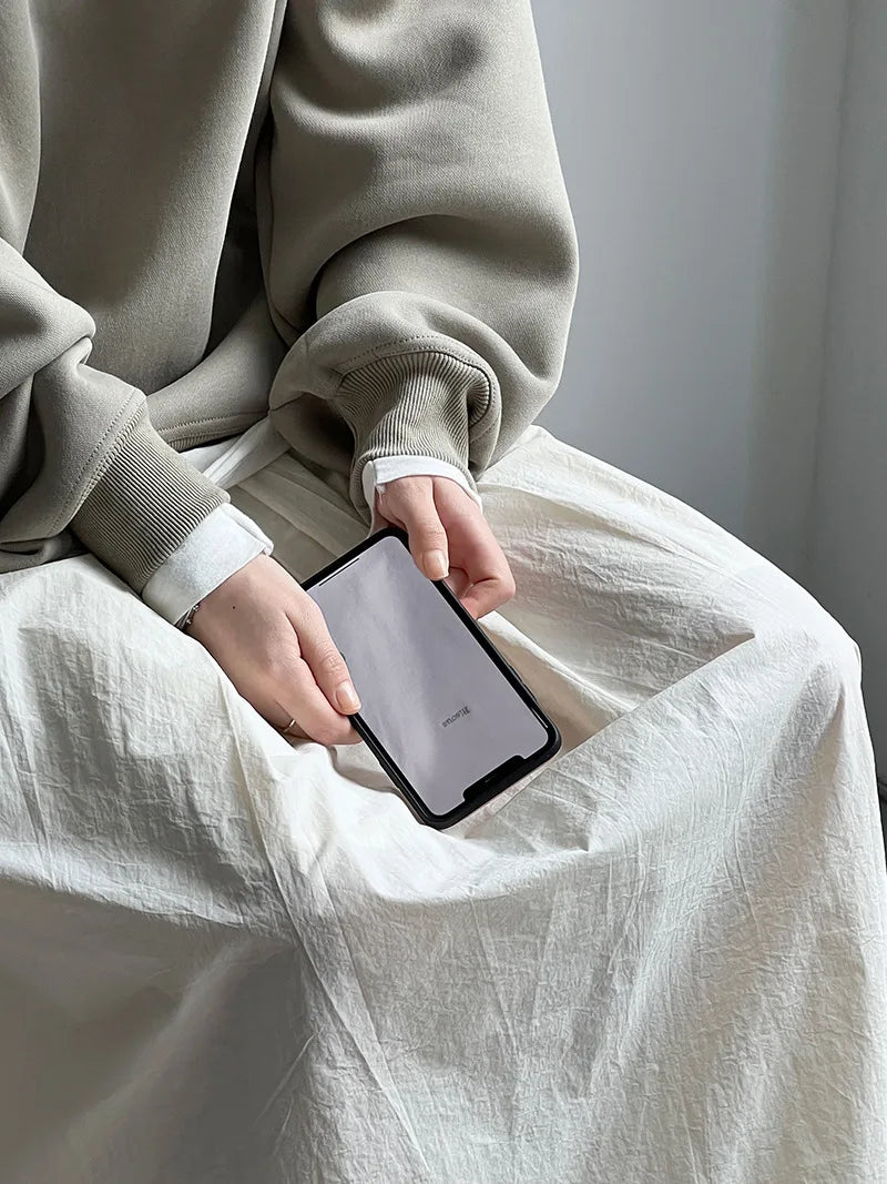 NS Pure Color Lazy Loose BF Hoodie Women's Simple Shape Sweatshirt Long Sleeve Letter Embroidery Top Casual Style Cotton Blend