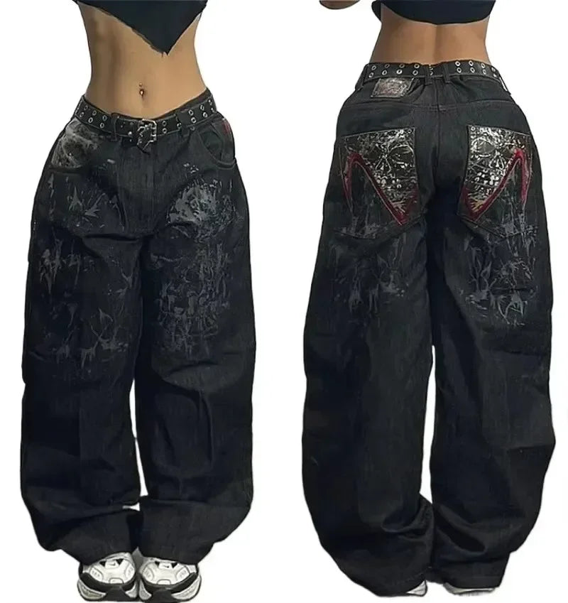 Y2K Best Selling Explosions Men and Women With Retro Embroidery Baggy Jeans Harajuku Rock Hip-Hop Casual Joker Wide Trousers