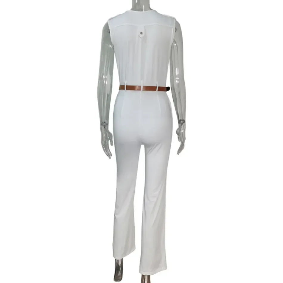 Business Formal Jumpsuit Work Wear Women Romper Elegant Long Deep V Neck Sleeveless High Waist Wrap Jumpsuits Fashion Streetwear