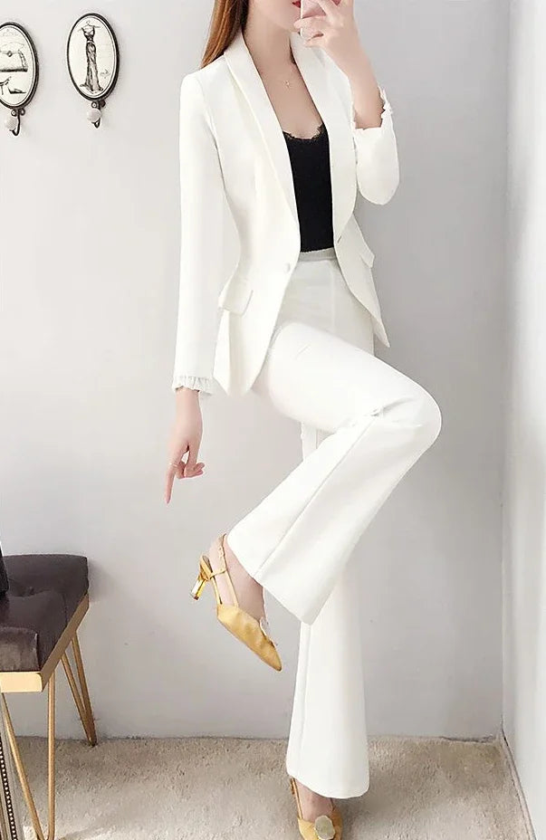 Blazer and White Trouser Suit Professional Womens 2 Pant Sets Two Piece Set Pants for Women Business Wear To Work Outfit Formal