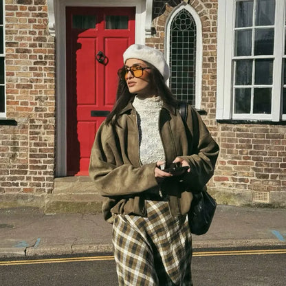 DUOPERI Women 2025 New Solid Bomber Jackets Lapel Neck Long Sleeves Female Elegance Chic Casual Jacket Tops