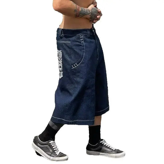 European and American fashion versatile brand slim fit elastic pants for men retro vintage denim shorts casual five quarter pant