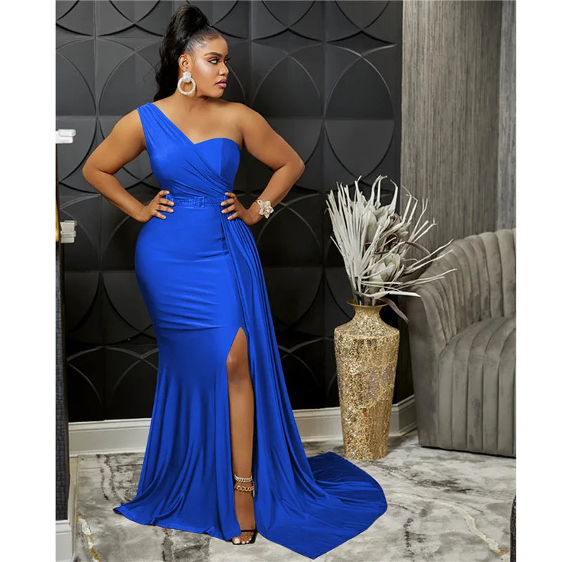 Sexy One Shoulder Elegant Evening Dresses for Women Party Night Mermaid Dress Backless Side Split Bodycon Long Dress Vestidos